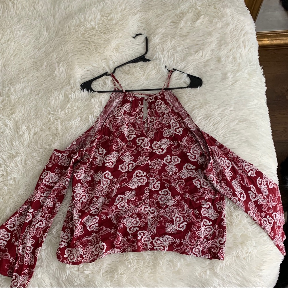 High-Neck Long-Sleeve Top with Shoulder Cutouts - Picture 1 of 2